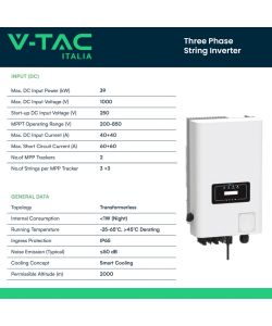 V-TAC Inverter Trifase di Rete 30kW WiFi e Accessori inclusi Garanzia 10 Anni IP65