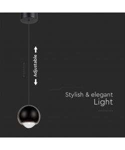 V-TAC Lampadario LED a Sospensione 5W Sfera 12x200cm Regolabile 3000K Nero