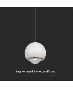 V-TAC Lampadario LED a Sospensione 5W Sfera 12x200cm Regolabile 3000K Bianco