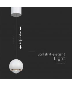 V-TAC Lampadario LED a Sospensione 5W Sfera 12x200cm Regolabile 3000K Bianco
