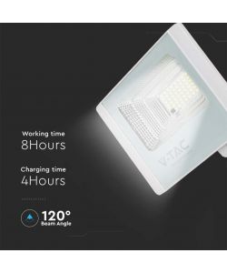 V-TAC Faro LED con Telecomando, Pannello Solare 12W, LiFePO4, Timer, Cavo 5m 6400K Bianco IP65