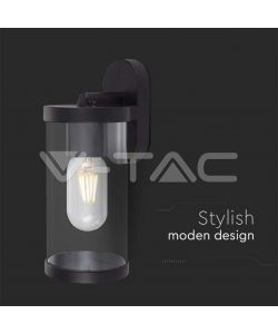 V-TAC Lampada LED da Giardino Cilindrica con Portalampada E27 con Corpo Nero Copertura Trasparente d: 93*116*234mm IP44
