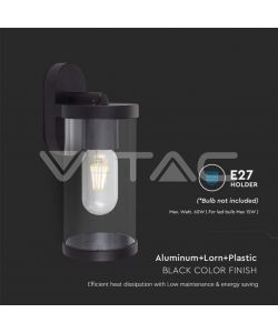 V-TAC Lampada LED da Giardino Cilindrica con Portalampada E27 con Corpo Nero Copertura Trasparente d: 93*116*234mm IP44