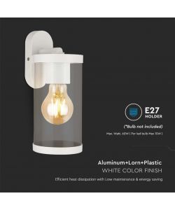 V-TAC Lampada LED da Giardino Cilindrica con Portalampada E27 con Corpo Bianco Copertura Trasparente d: 93*116*234mm IP44