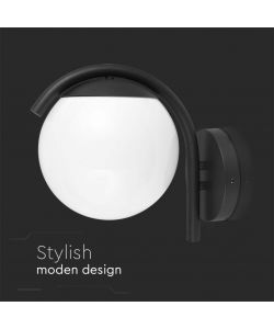 V-TAC Lampada LED da Muro con Sfera Opale e Portalampada E27 200*280*260mm Colore Nero Opaco IP44