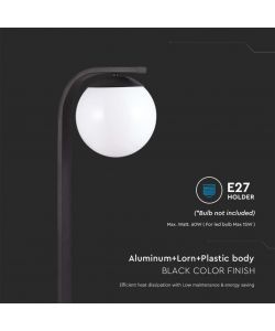 V-TAC Lampione LED da Giardino con Portalampada a Lanterna E27 Colore Nero Opaco h: 105cm IP44