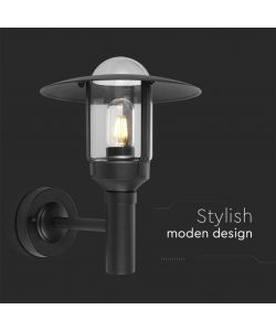 V-TAC Lampione LED da Giardino con Portalampada a Lanterna E27 Colore Nero Opaco h: 97.5cm Montaggio a Muro IP44