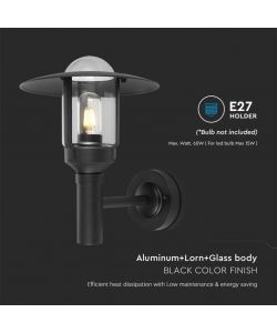 V-TAC Lampione LED da Giardino con Portalampada a Lanterna E27 Colore Nero Opaco h: 97.5cm Montaggio a Muro IP44
