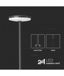 V-TAC Lampada LED da Giardino 12W con Picchetto a con Doppio Fissaggio a Terra Colore Antracite d:15*h:80cm 3000K IP65