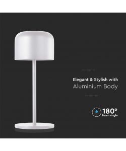 V-TAC Lampada LED da Tavolo 1.5W con Batteria 2200mAh Ricaricabile USB C Colore Bianco in Metallo Touch Dimmerabile Bianco caldo + Bianco freddo