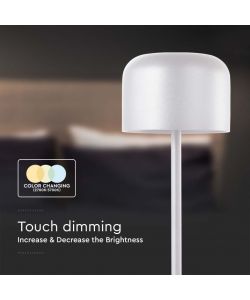 V-TAC Lampada LED da Tavolo 1.5W con Batteria 2200mAh Ricaricabile USB C Colore Bianco in Metallo Touch Dimmerabile Bianco caldo + Bianco freddo