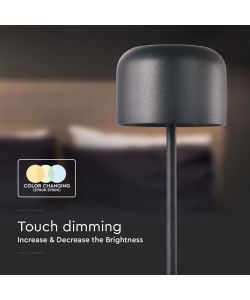 V-TAC Lampada LED da Tavolo 1.5W con Batteria 2200mAh Ricaricabile USB C Colore Nero in Metallo Touch Dimmerabile Bianco caldo + Bianco freddo