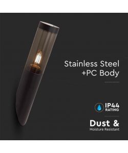 V-TAC Lampada LED da Giardino Portalampada E27 Acciaio Vetro Fum Colore Nero Fissaggio Diagonale IP44