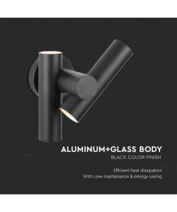V-TAC 2*Faretti LED Da Muro 6W con Doppio Fascio Luminoso Regolabile a 360 Colore Nero 3000K IP44