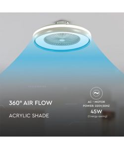 V-TAC Ventilatore LED da Soffitto 45W con Telecomando CCT 3in1 Colore Grigio Blu