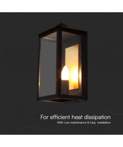 V-TAC Lampada LED da Muro Lanterna 200*168*350mm Portalampada E14 (Nero IP65