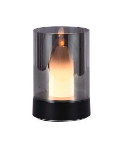 V-TAC Lampada da Tavolo LED 2W dal Design a Candela con Batteria 2400mAh Ricaricabile USB C Vetro Fum Colore Nero 3000K