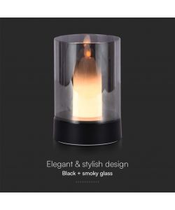 V-TAC Lampada da Tavolo LED 2W dal Design a Candela con Batteria 2400mAh Ricaricabile USB C Vetro Fum Colore Nero 3000K