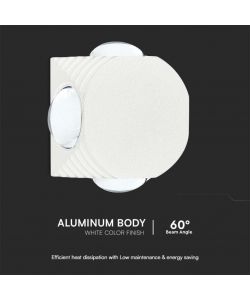 V-TAC Applique LED da Muro 4W con 4 Fasci Luminosi Corpo Bianco 4000K IP54