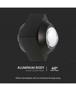 V-TAC Applique LED da Muro 2W Doppio Fascio Luminoso Corpo Nero 3000K IP54