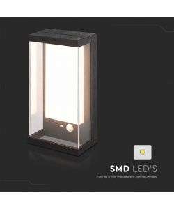 V-TAC Lampada LED da Muro Rettangolare con Pannello Solare e Sensore PIR 1W Colore Nero 3000K IP54