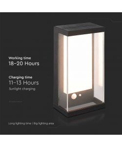 V-TAC Lampada LED da Muro Rettangolare con Pannello Solare e Sensore PIR 1W Colore Nero 3000K IP54