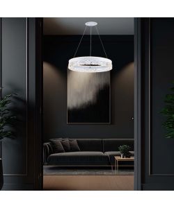 V-TAC Lampadario LED a Sospensione Circolare 25W in Metallo Colore Bianco d: 50cm h: 122cm 3000K