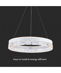 V-TAC Lampadario LED a Sospensione Circolare 25W in Metallo Colore Bianco d: 50cm h: 122cm 3000K