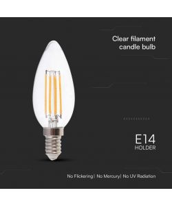 V-TAC Lampadina LED E14 6W 130LM/W Candela Filamento 3000K