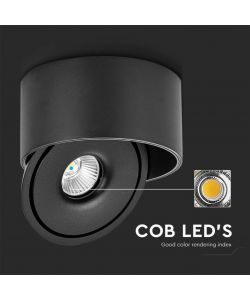 V-TAC Faretto LED COB da Incasso Rotondo 20W Inclinabile Colore Nero 3in1