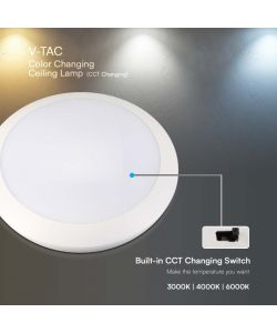 V-TAC Plafoniera LED Rotonda 20W con Sensore Microonde d: 300mm h: 87mm CCT Regolabile IP66