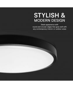 V-TAC Plafoniera LED Rotonda 24W Cornice Nera 3000K IP44