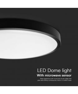 V-TAC Plafoniera LED Rotonda 24W con Telecomando e Sensore di Movimento a Microonde Colore Nero 4000K IP44