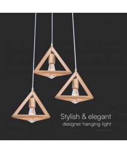 V-TAC Lampadario LED a Sospensione Design Triangolare Portalampade E27x3 (Max 40W) H1200x260x260mm