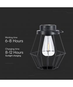 V-TAC Lampada Solare LED 0.5W Vintage Portatile Ricaricabile 3000K IP44