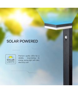 V-TAC Piantana Solare LED da Giardino Quadrata con Sensore PIR 5.5W Corpo Nero 155*299*155mm 3000K IP54