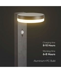 V-TAC Piantana Solare LED da Giardino Rotonda con Sensore PIR 5.5W Corpo Nero 155*299*155mm 3000K IP54