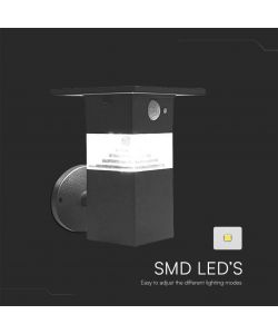 V-TAC Lampada LED da Giardino con Pannello solare e Sensore PIR 3W Corpo Nero 162*145*170mm 3000K IP54