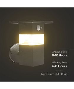 V-TAC Lampada LED da Giardino con Pannello solare e Sensore PIR 3W Corpo Nero 162*145*170mm 3000K IP54