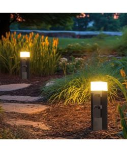 V-TAC Piantana LED da Giardino 30cm con Portafaretto G9 e 2 Prese 16A Schuko in Acciaio Inossidabile Nero IP44