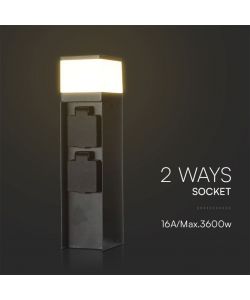 V-TAC Piantana LED da Giardino 30cm con Portafaretto G9 e 2 Prese 16A Schuko in Acciaio Inossidabile Nero IP44