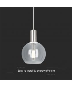V-TAC Lampadario LED Sospensione 5W Sfera Vetro 200*1905mm Colore Acciaio 3000K