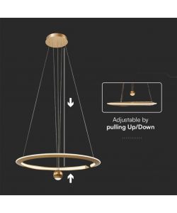 V-TAC Lampadario LED Sospensione Circolare Regolabile 46W 620*1200mm Oro 3000K