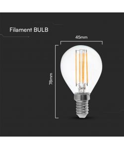 V-TAC Lampadina LED E14 6W 100LM/W P45 Filamento 4000K
