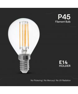 V-TAC Lampadina LED E14 6W 100LM/W P45 Filamento 4000K