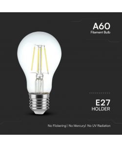 V-TAC Lampadina LED E27 4W 100LM/W A60 Filamento 6500K
