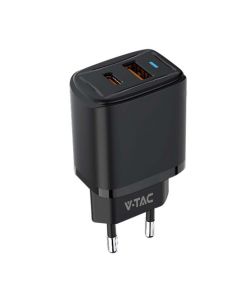 V-TAC Adattatore da Viaggio USB 20W 1 PD+1 QC Colore Nero