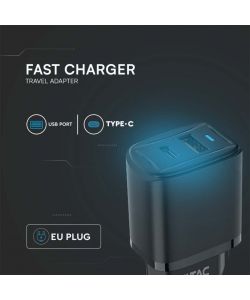 V-TAC Adattatore da Viaggio USB 20W 1 PD+1 QC Colore Nero