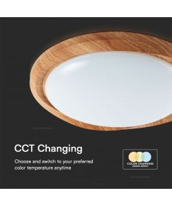 V-TAC Plafoniera LED 60W Rotonda con Telecomando controllo Remoto CCT 3in1 D492mm Dimmerabile 3000-6500K Cover Legno