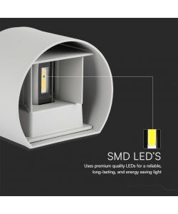 V-TAC Lampada LED da Muro Arrotondata Doppio LED COB 6W 110LM/W Colore Grigio Satinato Fascio Luminoso Regolabile 4000K IP65